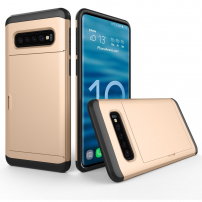 Carcasă din plastic cu compartiment de card, pentru Samsung Galaxy S10 Plus - auriu