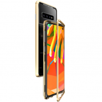 Carcasă Luphie cu ramă magnetică și sticlă durificată, pentru Samsung Galaxy S10 - auriu