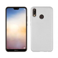 Carcasă din plastic cu textură carbon, pentru Huawei P20 Lite - argintiu