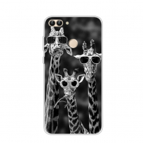 Carcasă din plastic girafe, pentru Huawei P Smart - alb-negru