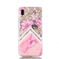 Carcasă cu textură diamant 3D, Floare și marmură, pentru Huawei P20 Lite - transparent / roz