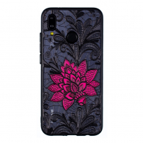 Carcasă din plastic floare mare cu broderie, pentru Huawei P20 Lite - negru