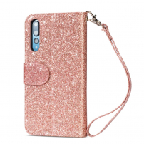 Husă sclipitoare tip portofel pentru Huawei P20 Pro - roz-auriu
