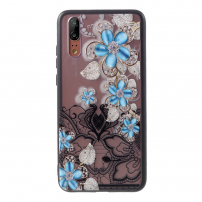 Carcasă din plastic întărit albastru flori, pentru Huawei P20 - transparent