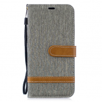 Husă flip cu denim și piele, pentru Huawei P30 Lite - gri
