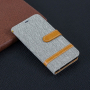 Husă flip cu denim și piele, pentru Huawei P30 Lite - gri