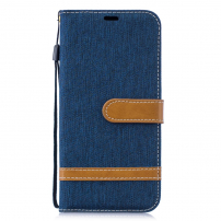 Husă flip cu denim și piele, pentru Huawei P30 Lite - albastru închis