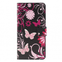 Husă flip fluturi și flori, pentru Huawei P30 Lite - roz-maro