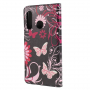 Husă flip fluturi și flori, pentru Huawei P30 Lite - roz-maro