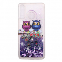 Carcasă din plastic cu paiete plutind, bufnițe pentru Huawei P30 Lite - violet