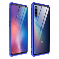 Carcasă cu ramă metalică și sticlă durificată, pentru Xiaomi Mi 9 - albastru